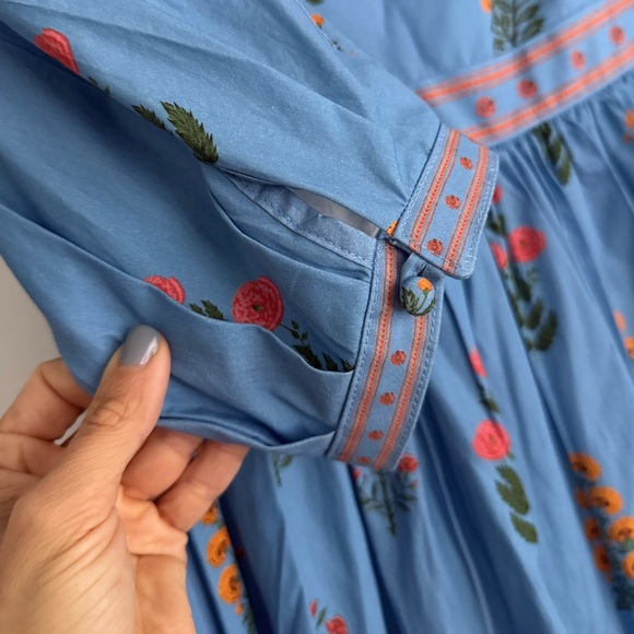 Agua by Agua Bendita Miel Dahlia Cotton Poplin Midi Dress Blue - Picture 4 of 10